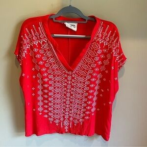 Savanna Jane Womens Blouse Top Size 2X Embroidered Southwestern Cap Sleeves
